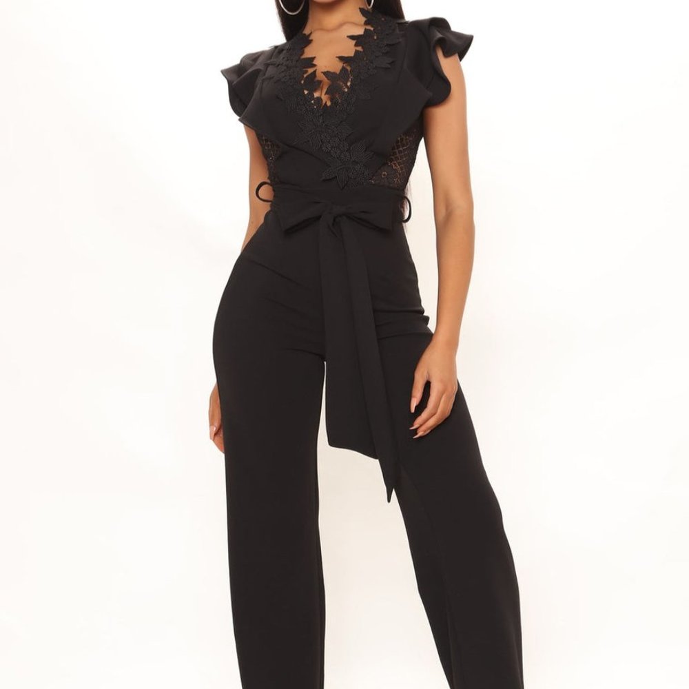 Black Sleeveless Wide Leg Ruffle Jumpsuit S